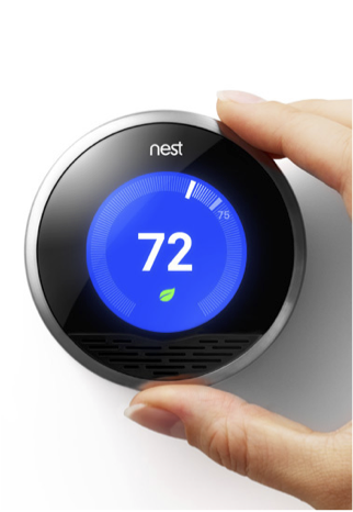 Hand adjusting a blue Nest Learning Thermostat. Via www.flickr.com. License: Attribution-NonCommercial-NoDerivs 2.0 Generic (CC BY-NC-ND 2.0)